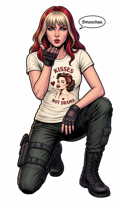 Roxy in the Kisses Not Drama tee